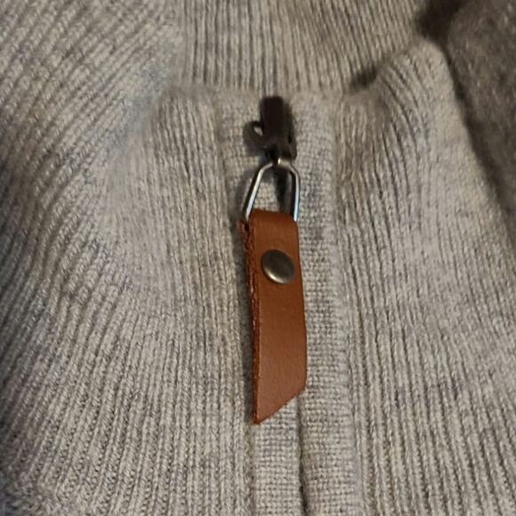 Wool Cashmere Alashan Gray Ribbed Sweater Pullover Quarter Zip-Size Small - Picture 2 of 6